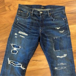 Polo Ralph Lauren Sullivan Slim distressed indigo denim jeans 33x32 patched